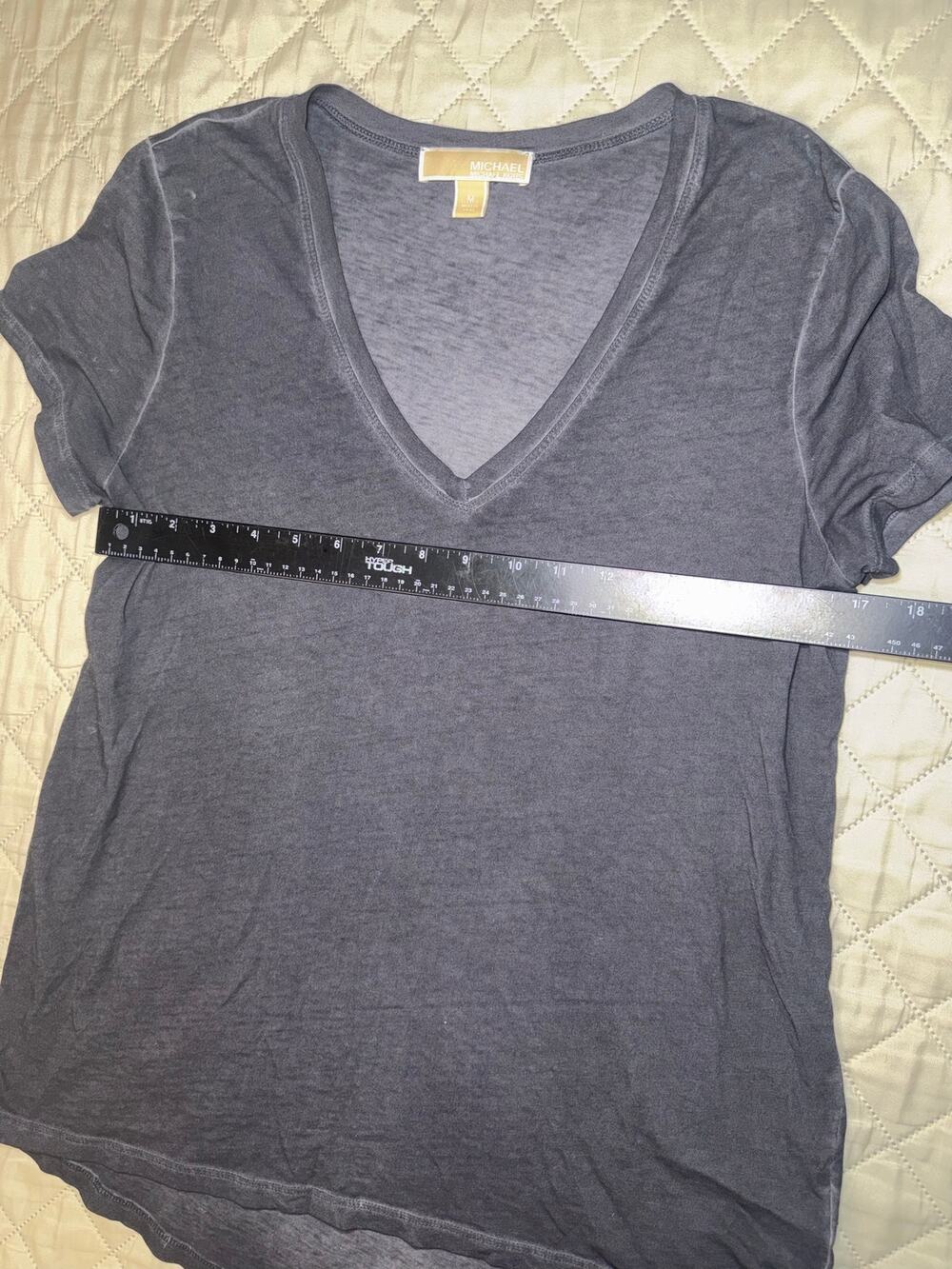 Michael Kors Womens Medium Gray V Neck T Shirt Burnout Wash Short Sleeve Casual